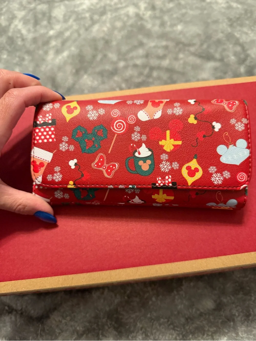 Loungefly Disney Red Holiday Wallet with Green Patch